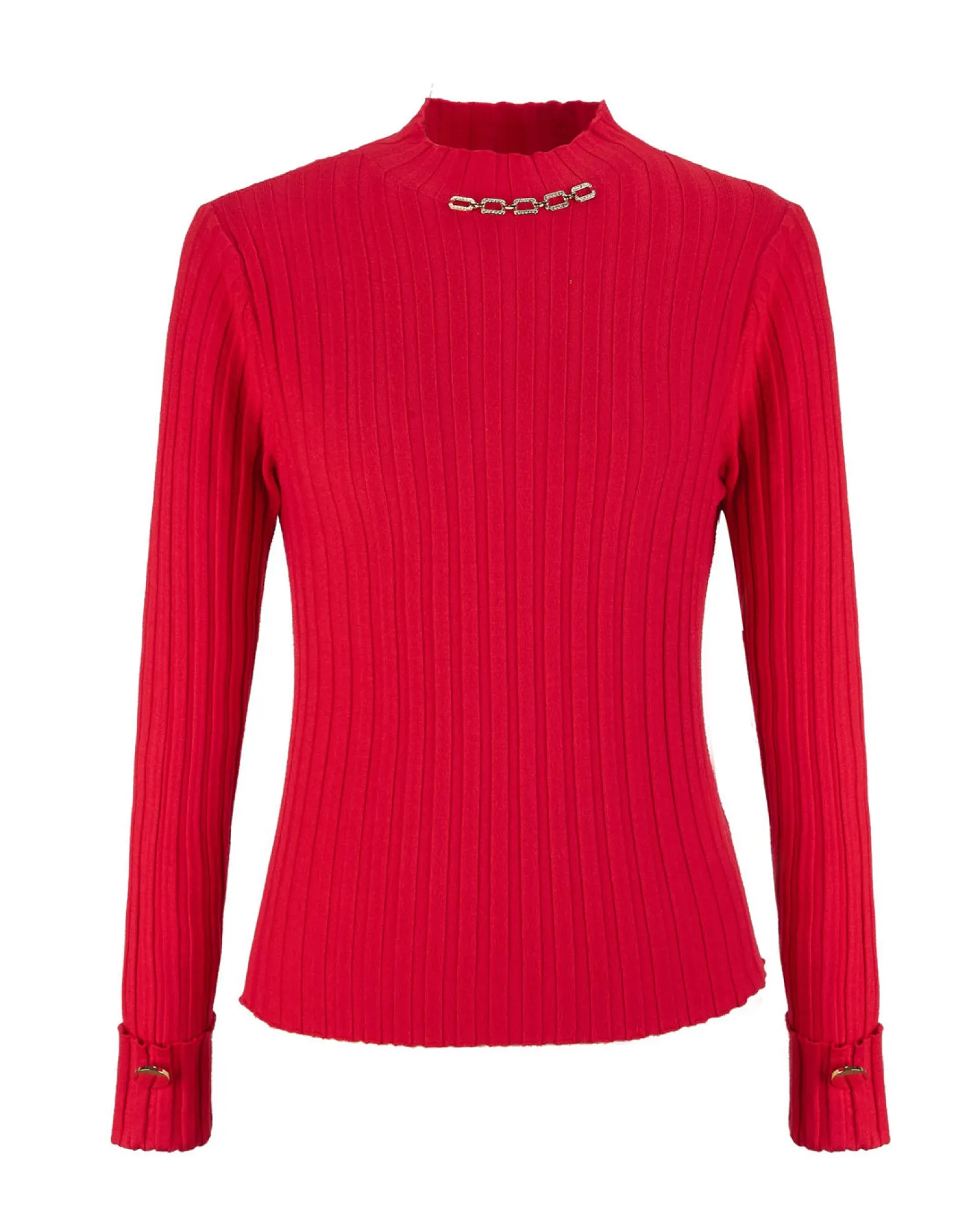 BACHATA - Maglia rossa da donna a manica lunga con collo alto