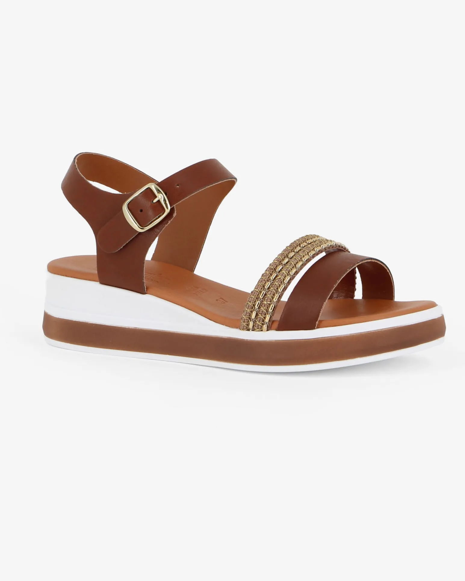 BACHATA - Sandalo cuoio con sottopiede in VERA PELLE e doppia fascia frontale - MADE IN ITALY