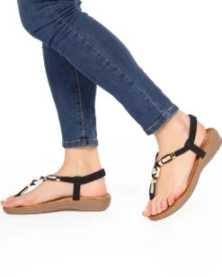 BACHATA - Sandalo infradito nero con pietre