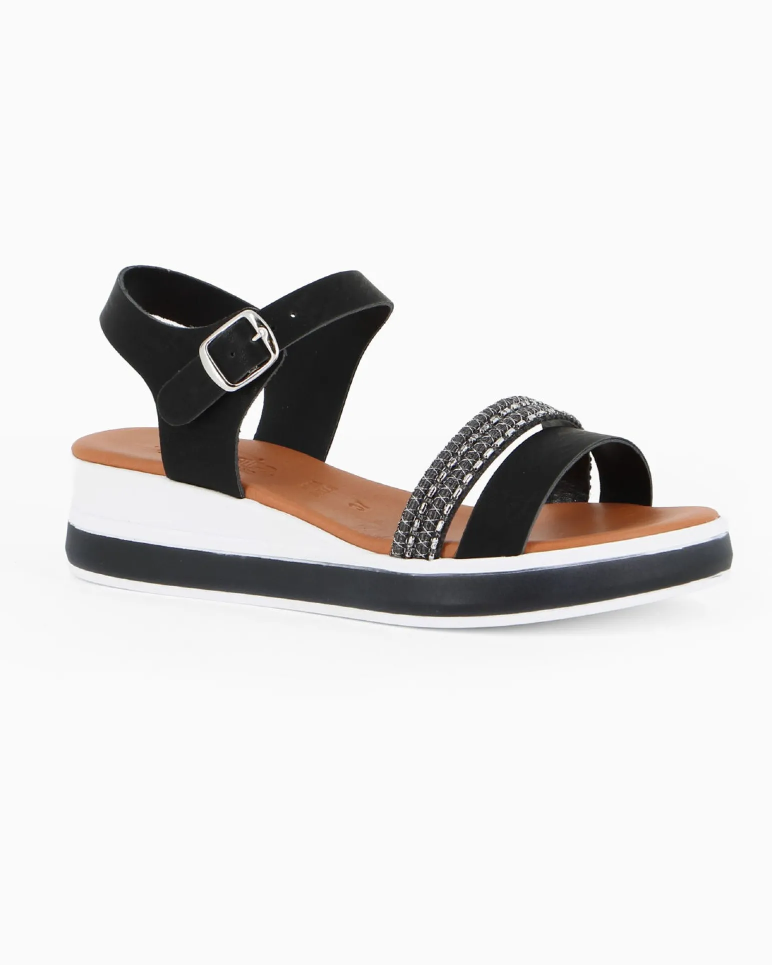 BACHATA - Sandalo nero con sottopiede in VERA PELLE e doppia fascia frontale - MADE IN ITALY