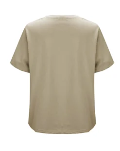 BACHATA - Tshirt manica corta beige con scritta e strass