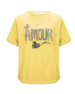 BACHATA - Tshirt manica corta gialla con scritta e strass