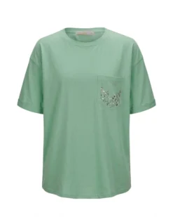 BACHATA - Tshirt manica corta verde salvia con taschino e scritta