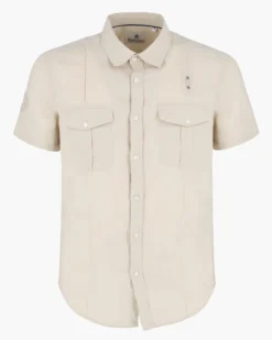 BLUE LEMON - Camicia manica corta beige in lino