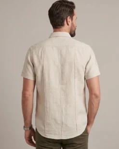 BLUE LEMON - Camicia manica corta beige in lino