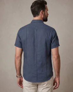 BLUE LEMON - Camicia manica corta indaco in lino