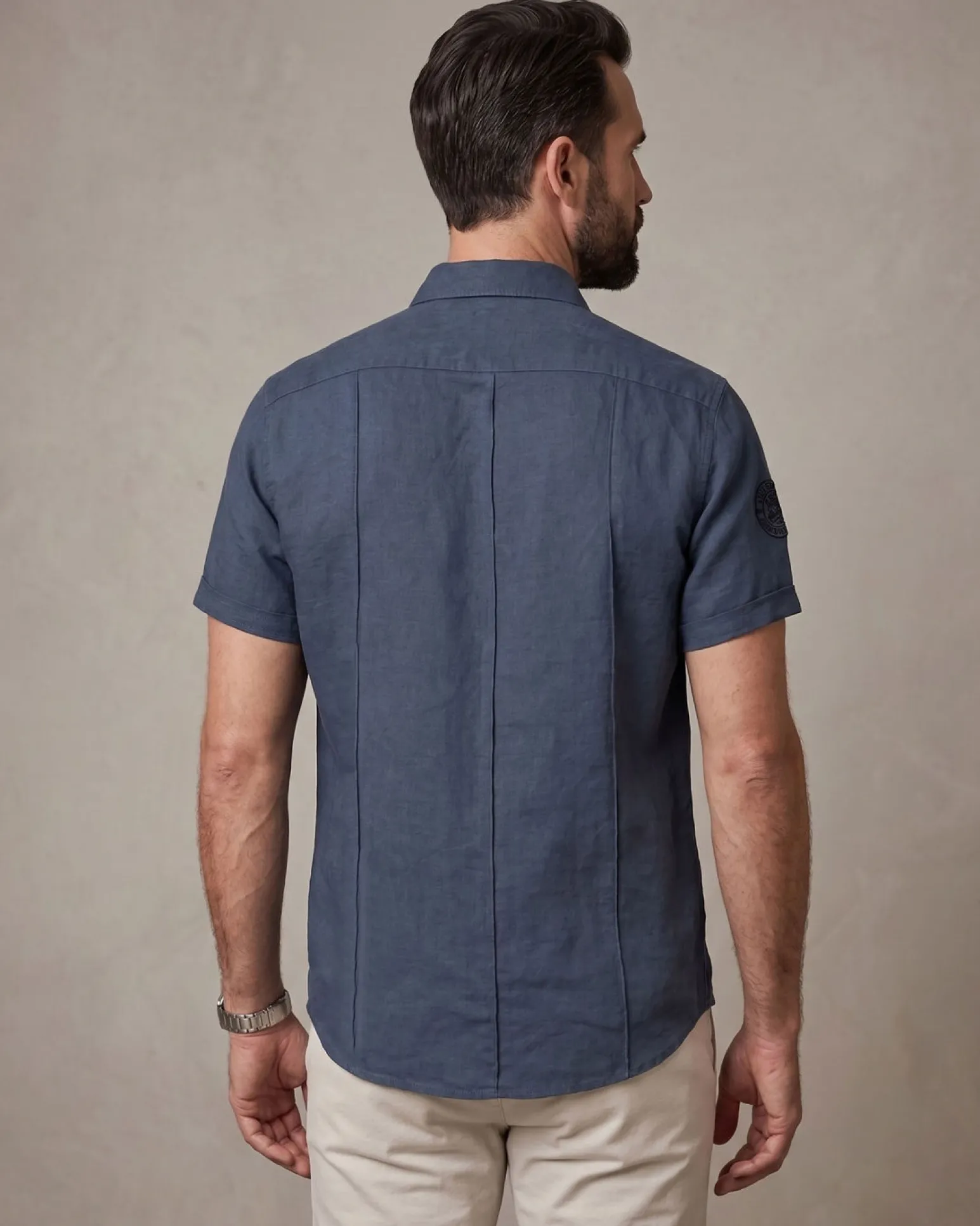 BLUE LEMON - Camicia manica corta indaco in lino