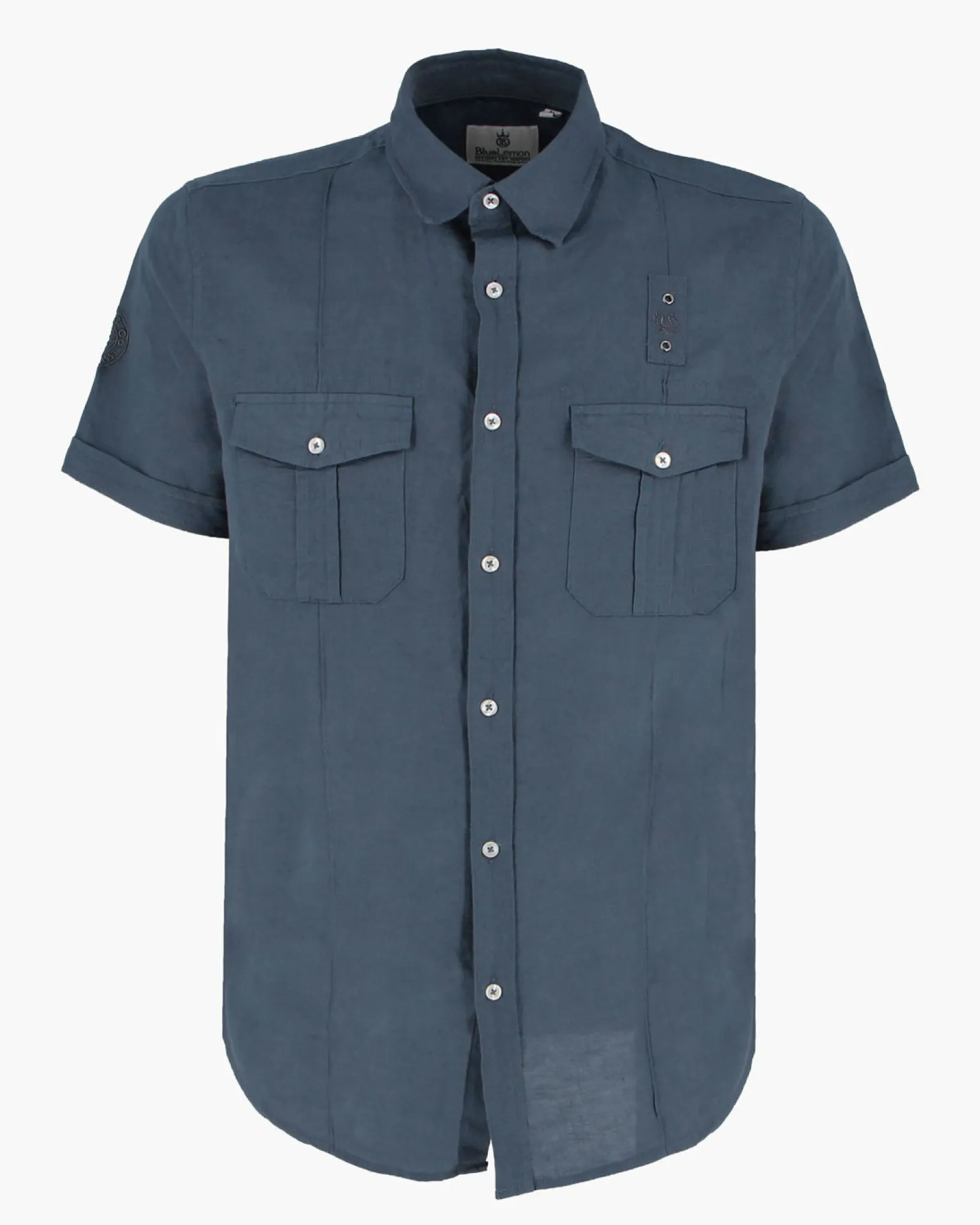 BLUE LEMON - Camicia manica corta indaco in lino