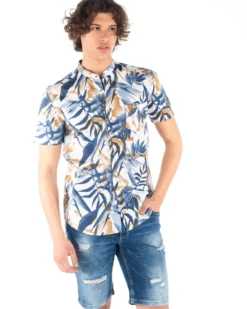 BLUE LEMON - CAMICIA MANICA CORTA COREANA FANTASIA FOGLIE