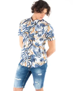 BLUE LEMON - CAMICIA MANICA CORTA COREANA FANTASIA FOGLIE