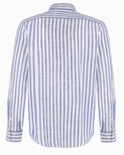 BLUE LEMON - Camicia manica lunga riga grande azzurra misto lino botton down