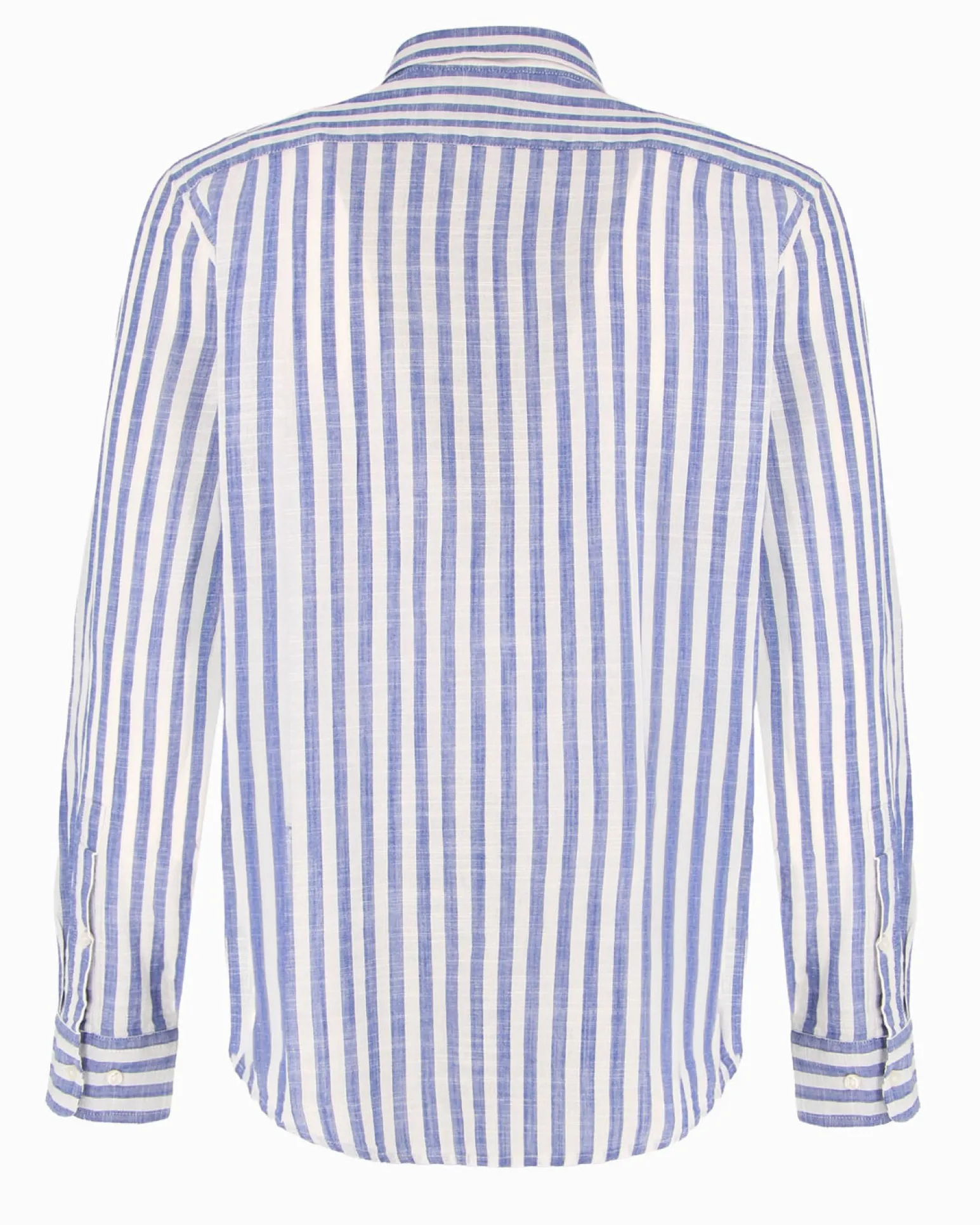 BLUE LEMON - Camicia manica lunga riga grande azzurra misto lino botton down