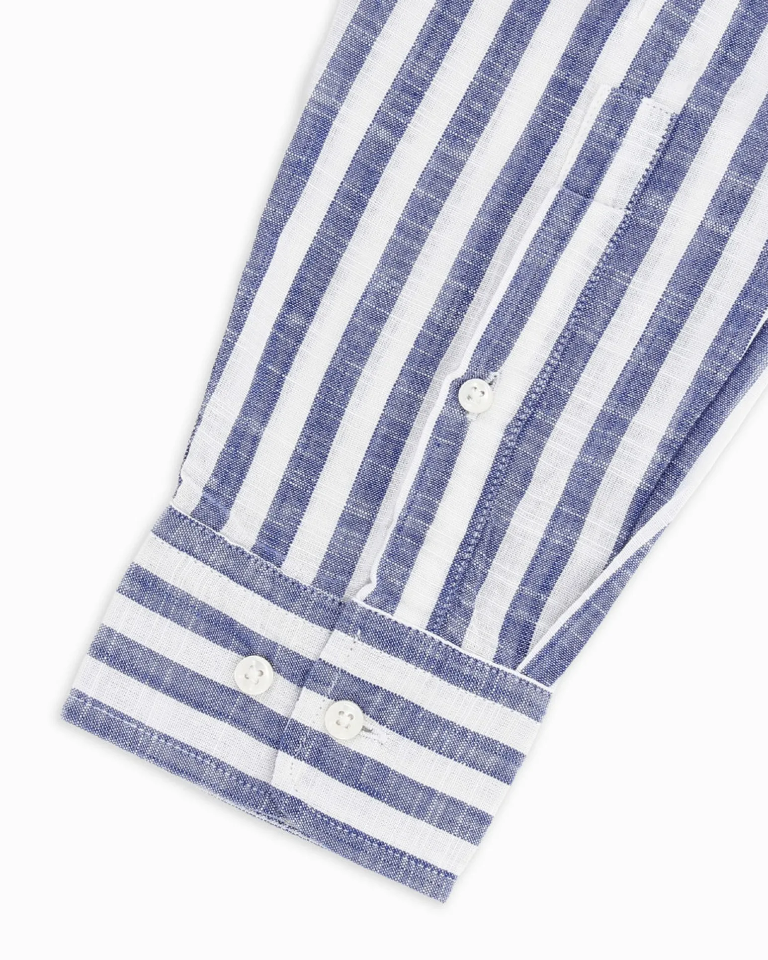 BLUE LEMON - Camicia manica lunga riga grande azzurra misto lino botton down