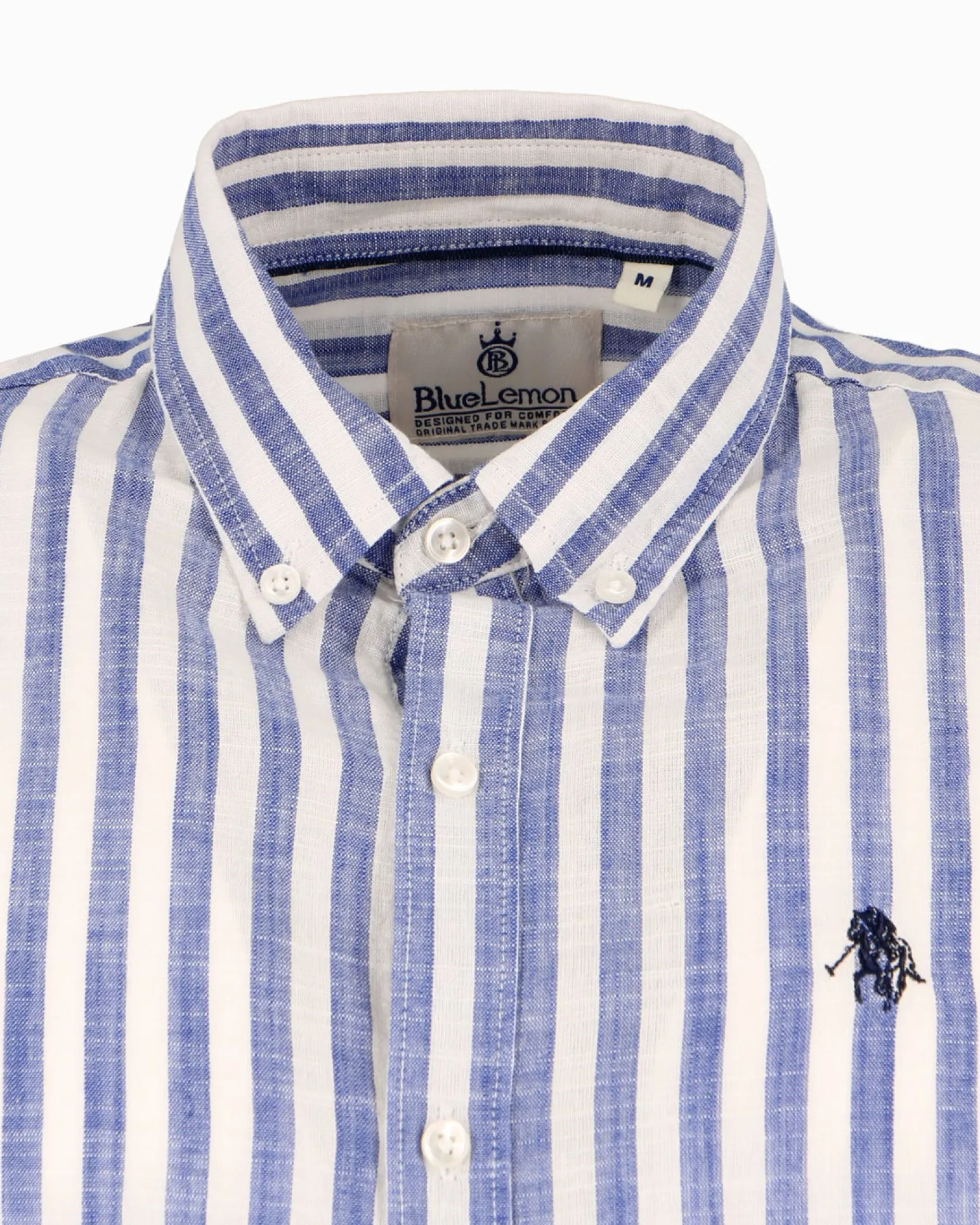 BLUE LEMON - Camicia manica lunga riga grande azzurra misto lino botton down