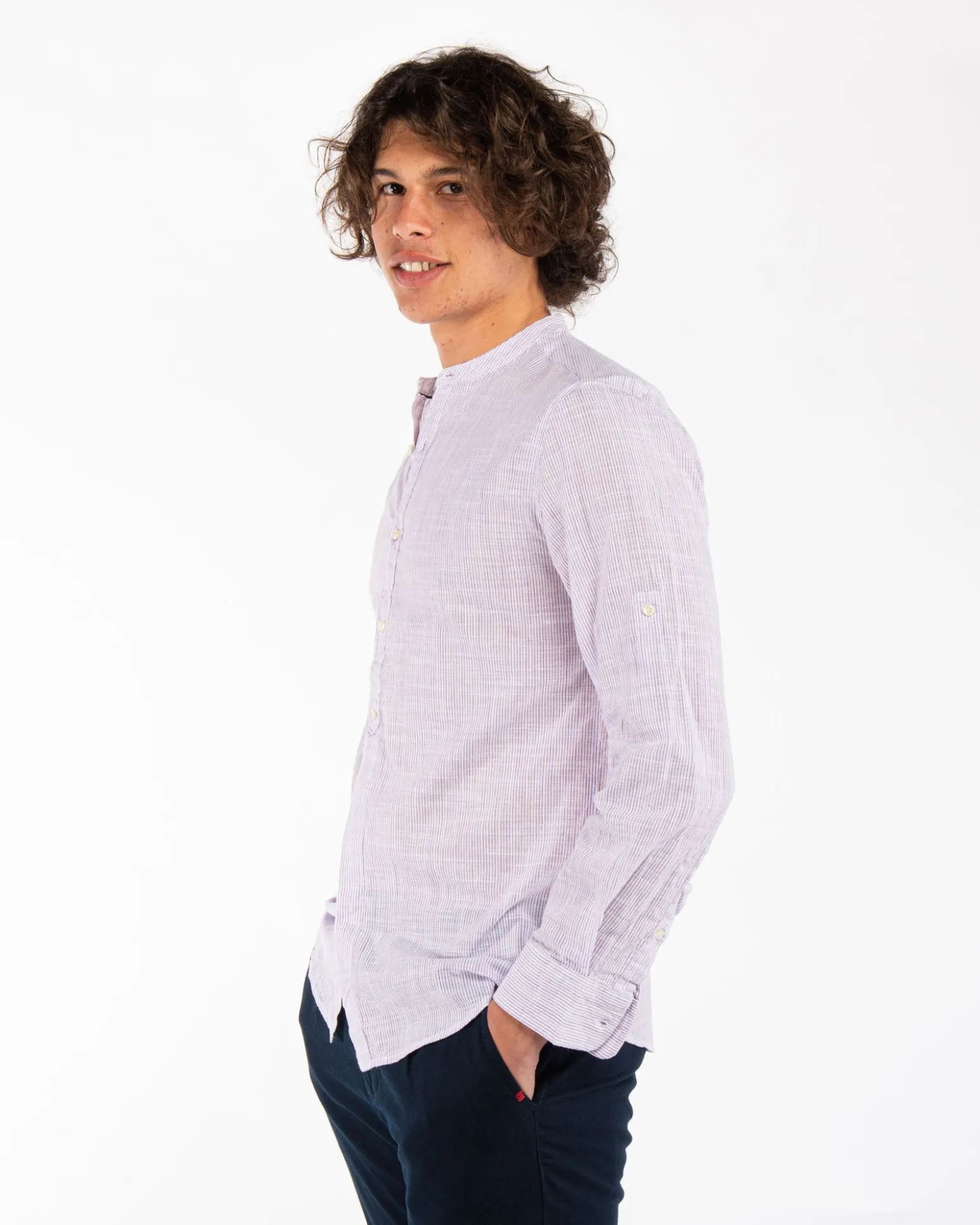 BLUE LEMON - CAMICIA MANICA LUNGA LINO RIGATO COREANO