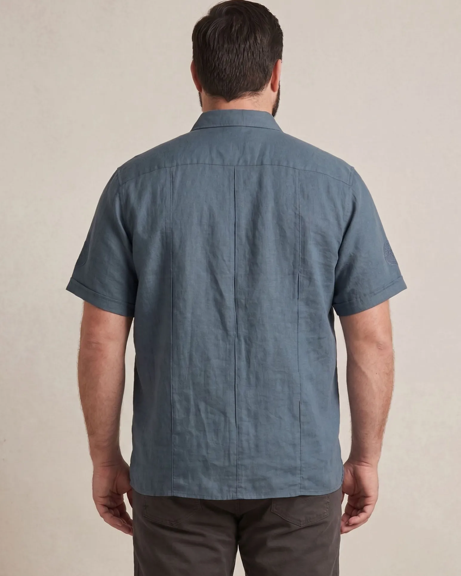 BLUE LEMON - Camicia over manica corta blu avio in lino