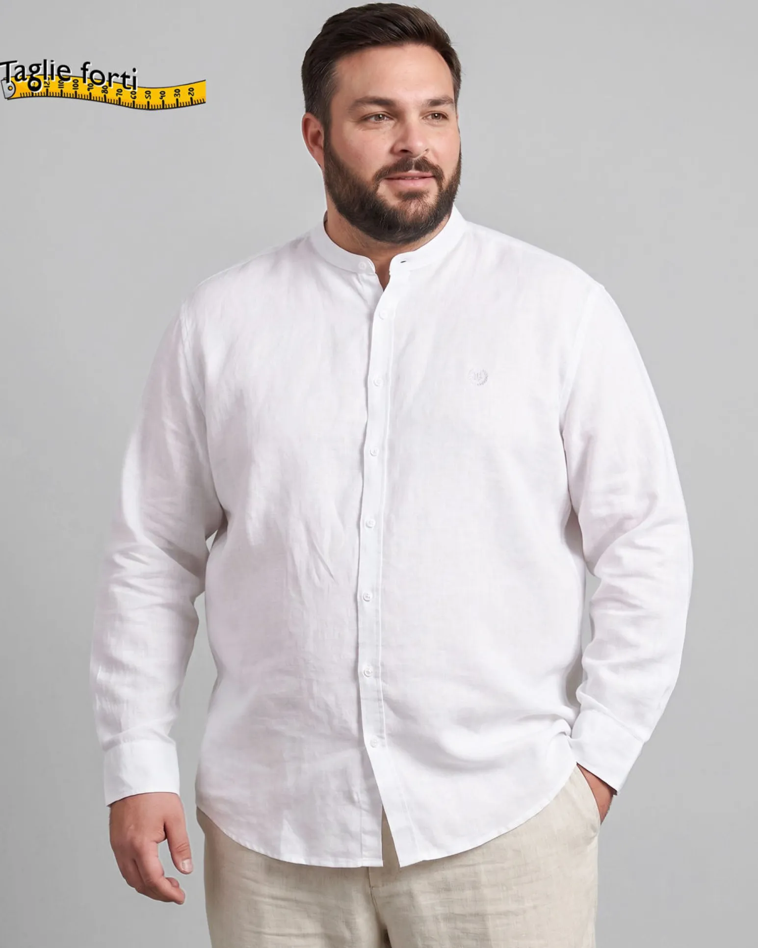BLUE LEMON - OVER CAMICIA MANICA LUNGA LINO COLLO COREANO