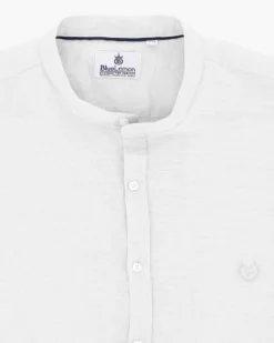 BLUE LEMON - OVER CAMICIA MANICA LUNGA LINO COLLO COREANO