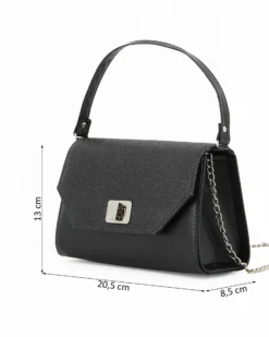 Borsa nera un manico con chiusura girello e patta glitter - MADE IN ITALY - ANNES NICOLE