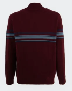 BREZZA DI MARE - MAGLIA MANICA LUNGA DA UOMO BORDEAUX MEZZA ZIP RIGA CENTRALE