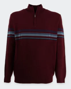 BREZZA DI MARE - MAGLIA MANICA LUNGA DA UOMO BORDEAUX MEZZA ZIP RIGA CENTRALE