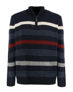 BREZZA DI MARE - MAGLIA MANICA LUNGA BLU SCURO MEZZA ZIP F12  A RIGHE