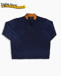 BREZZA DI MARE - MAGLIONE BLU COLLO LUPETTO CON MEZZA ZIP DA UOMO TAGLIE FORTI