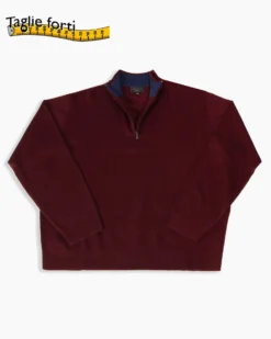 BREZZA DI MARE - MAGLIONE BORDEAUX COLLO LUPETTO CON MEZZA ZIP DA UOMO TAGLIE FORTI