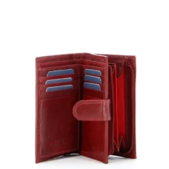 BROKERS - Portafoglio rosso a libro in VERA PELLE