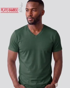 BROKERS - Tshirt mezza manica scollo a V in BAMBOO verde