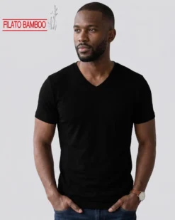 BROKERS - Tshirt mezza manica scollo a V in BAMBOO nero