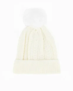 BRUGI - BERRETTO CON POMPOM BABY GIRL BIANCO