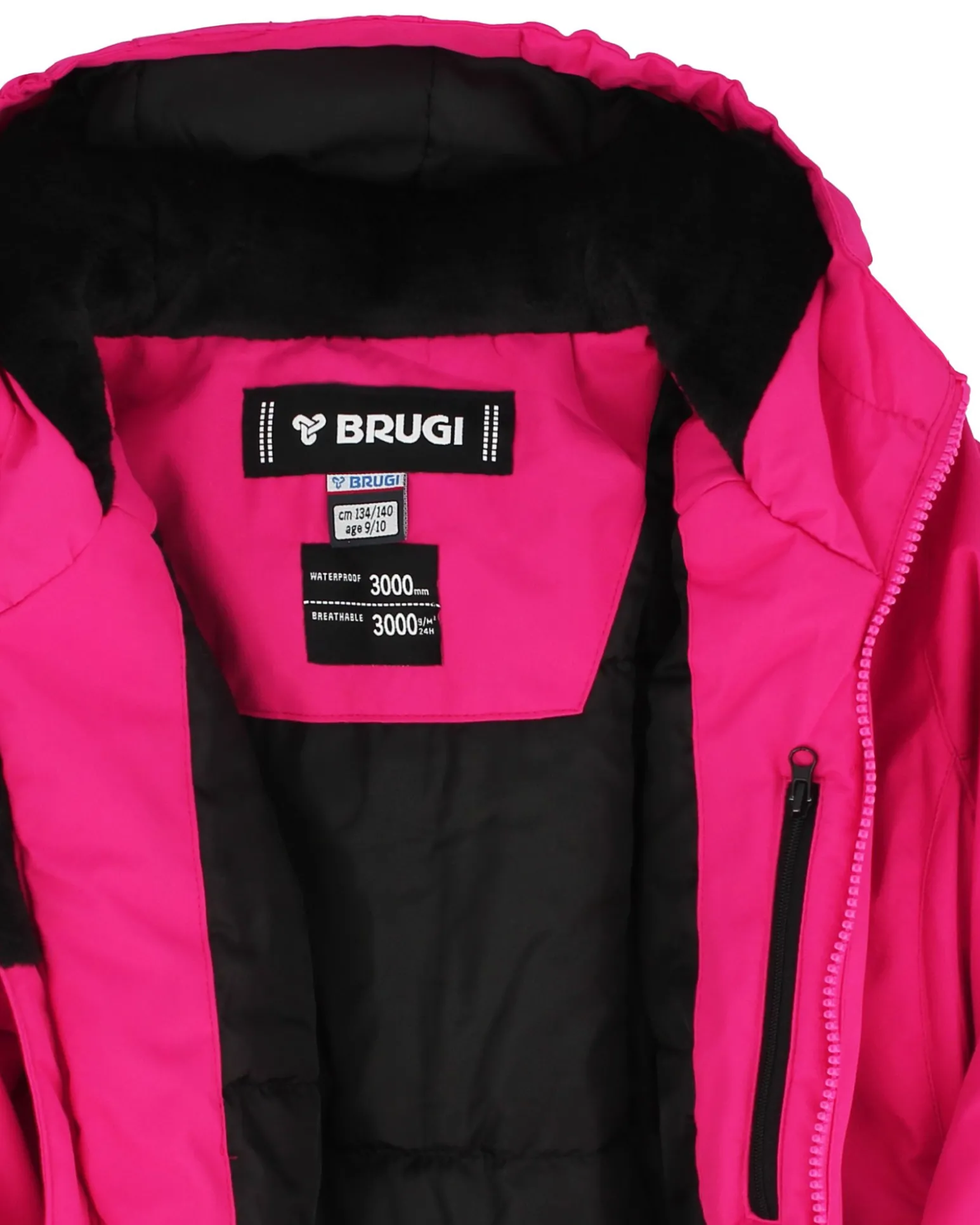 BRUGI - Giacca da sci bambina blu impermeabile antivento e traspirante con cappuccio