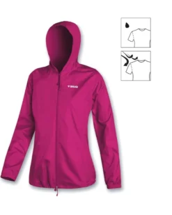 BRUGI - K-way da donna fuchsia idrorepellente, antivento e impermeabile, ripiegabile in tasca