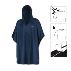 BRUGI - K way poncho blu impermeabile antivento richiudibile con cappuccio