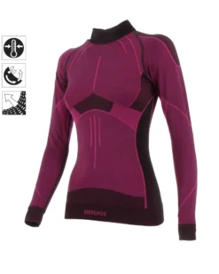 BRUGI - Maglia da donna viola e nera termica traspirante senza cuciture