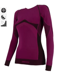 BRUGI - Maglia da donna viola e nera termica traspirante senza cuciture