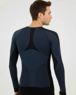 BRUGI -MAGLIA MANICA LUNGA DA UOMO BLU E NERA TERMICA TRASPIRANTE SENZA CUCITURE - 9GZO-T365