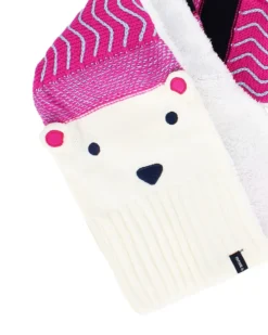 BRUGI - Sciarpa bianca/fucsia da bambino fantasia orsetto in pile