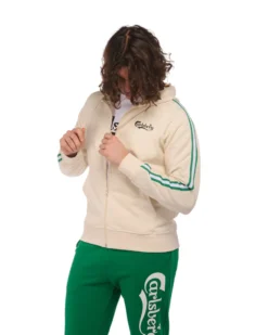 CARLSBER - Felpa crema full zip con bande e cappuccio