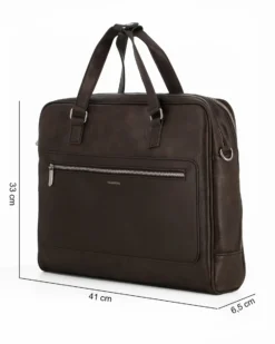 CARRERA - Cartella marrone da ufficio con due scomparti principali e tasca interna porta pc/tablet, tracolla removibile