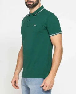 CARRERA - Polo manica corta basic in piquet di cotone verde bottiglia con bordino a contrasto