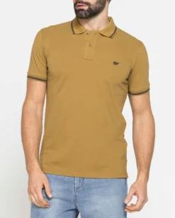 CARRERA - Polo manica corta basic in piquet di cotone senape con bordino a contrasto