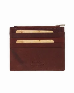 CHARRO - Portacarte cognac in VERA PELLE con ribaltina e tasca portaspicci