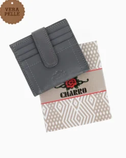 CHARRO - Portacarte grigio in VERA PELLE da uomo con pattina