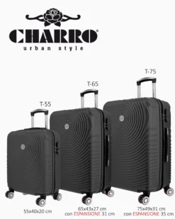 CHARRO - TROLLEY NERO 4 RUOTE IN ABS
