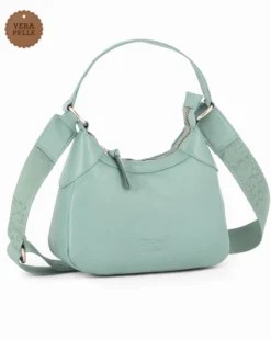 CHESTER POLO ACADEMY - Minibag verde acqua in VERA PELLE con tracolla nastro loggata
