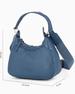 CHESTER POLO ACADEMY - Minibag blu in VERA PELLE con tracolla nastro loggata