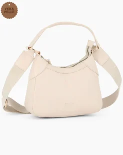 CHESTER POLO ACADEMY - Minibag latte in VERA PELLE con tracolla nastro loggata