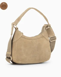 CHESTER POLO ACADEMY - Minibag cappuccino scamosciata in VERA PELLE con tracolla nastro loggata